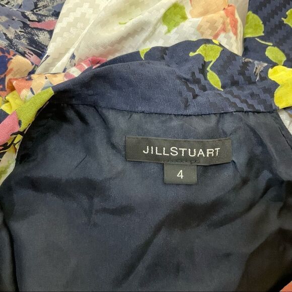 Jill Stuart Paola Mixed Floral Print Tie Neck Long Sleeve Silk Midi Dress 4 - Picture 10 of 10